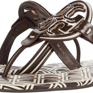 Tory Burch logo Miller Sandals dark brown Ivory geometric 7